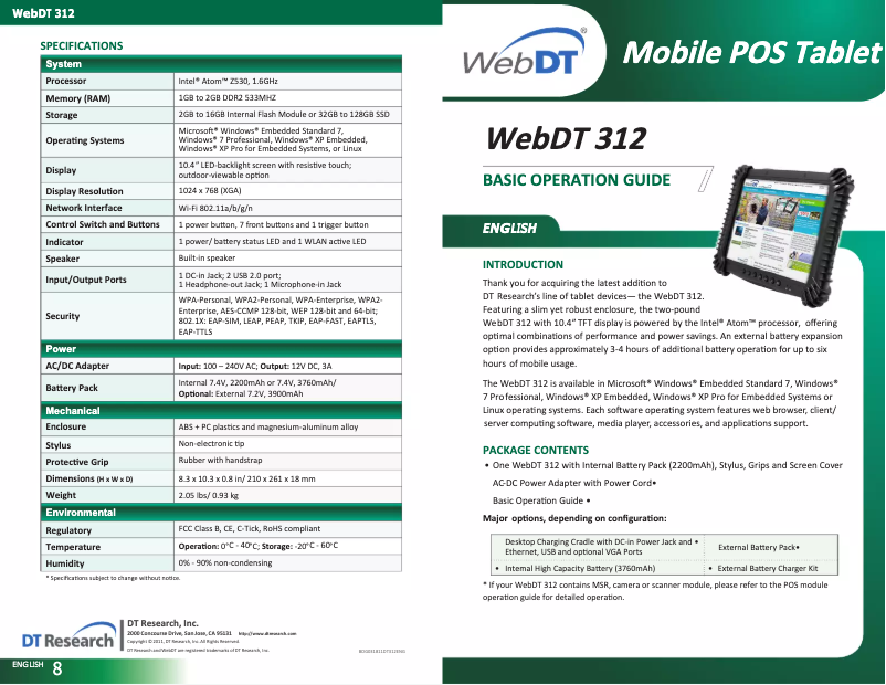 First page image of the manual for WebDT 312