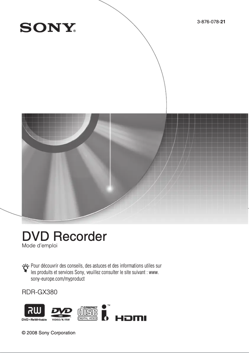 First page image of the manual for RDR-GX380