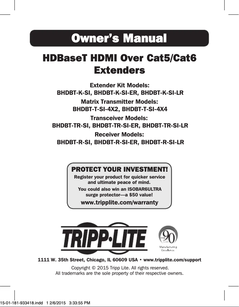 Page 1 de la notice Manuel utilisateur Tripp Lite BHDBT-TR-SI-LR