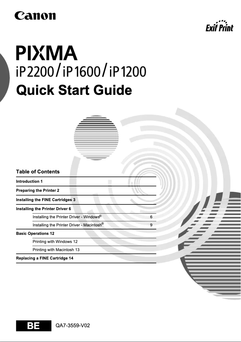 Page 1 of the manual Quick Start Guide Canon Pixma iP1600