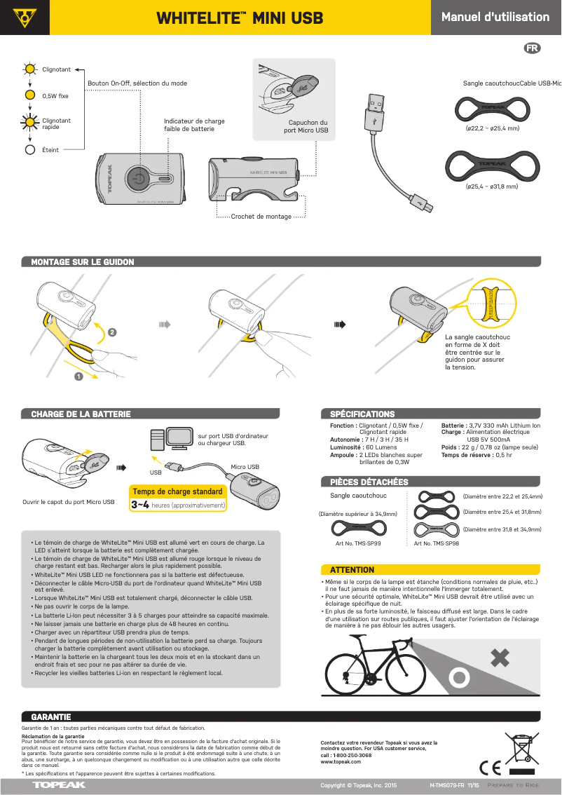 Page 1 of the manual User Manual Topeak WhiteLite Mini USB