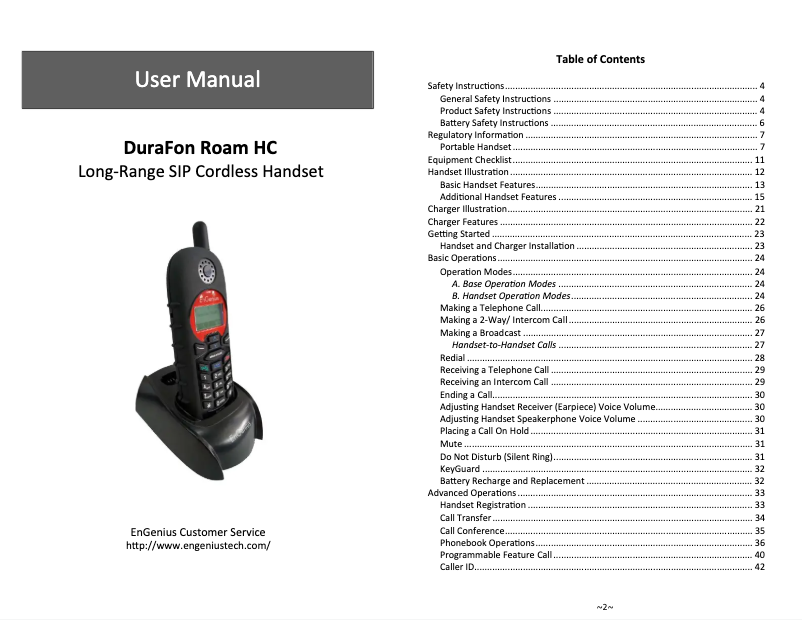 First page image of the manual for DuraFon Roam HC