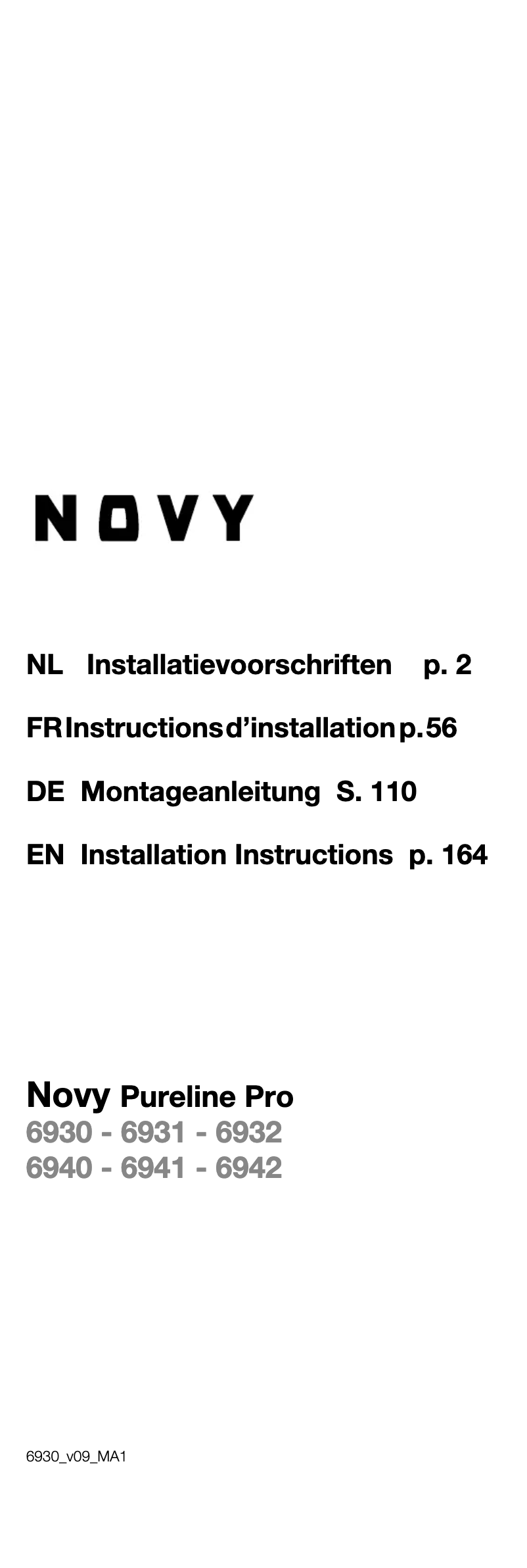 Page 1 of the manual Installation Guide Novy Pureline Pro 6932