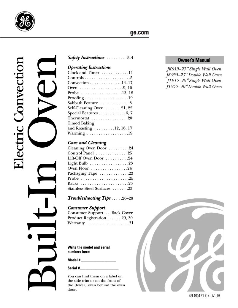 First page image of the manual for JK915SFSS