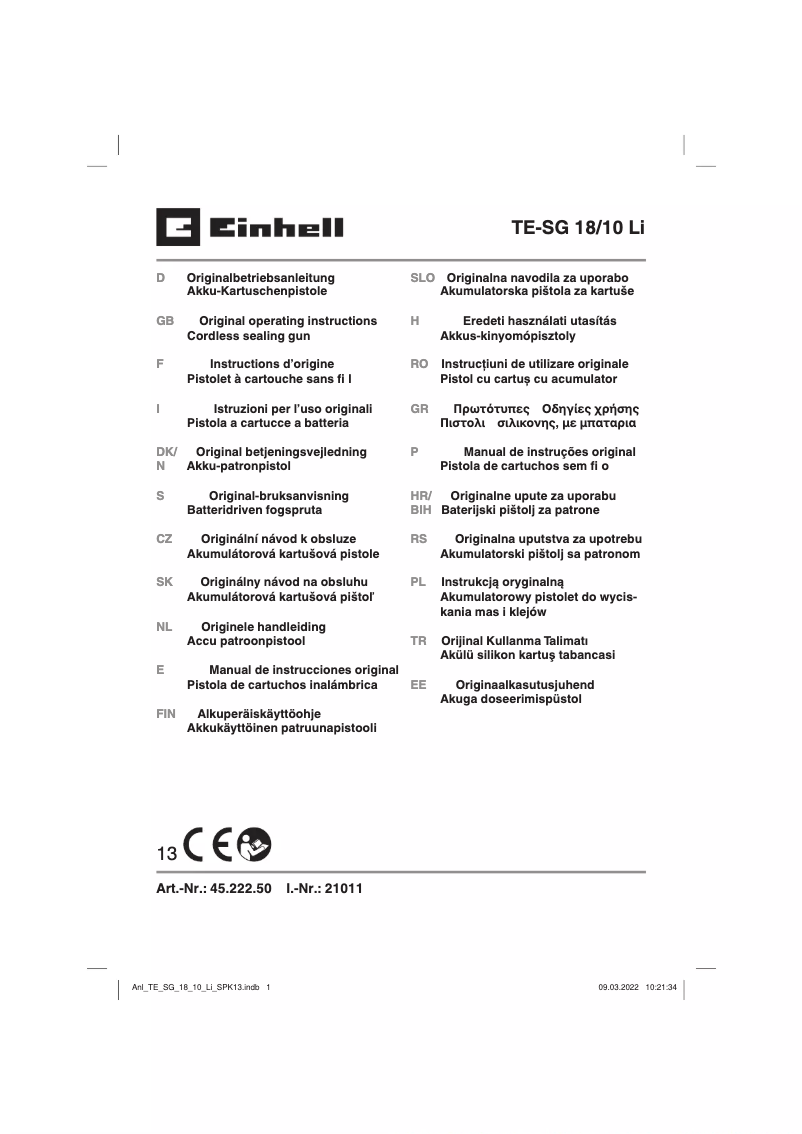First page image of the manual for TE-SG 18/10 Li