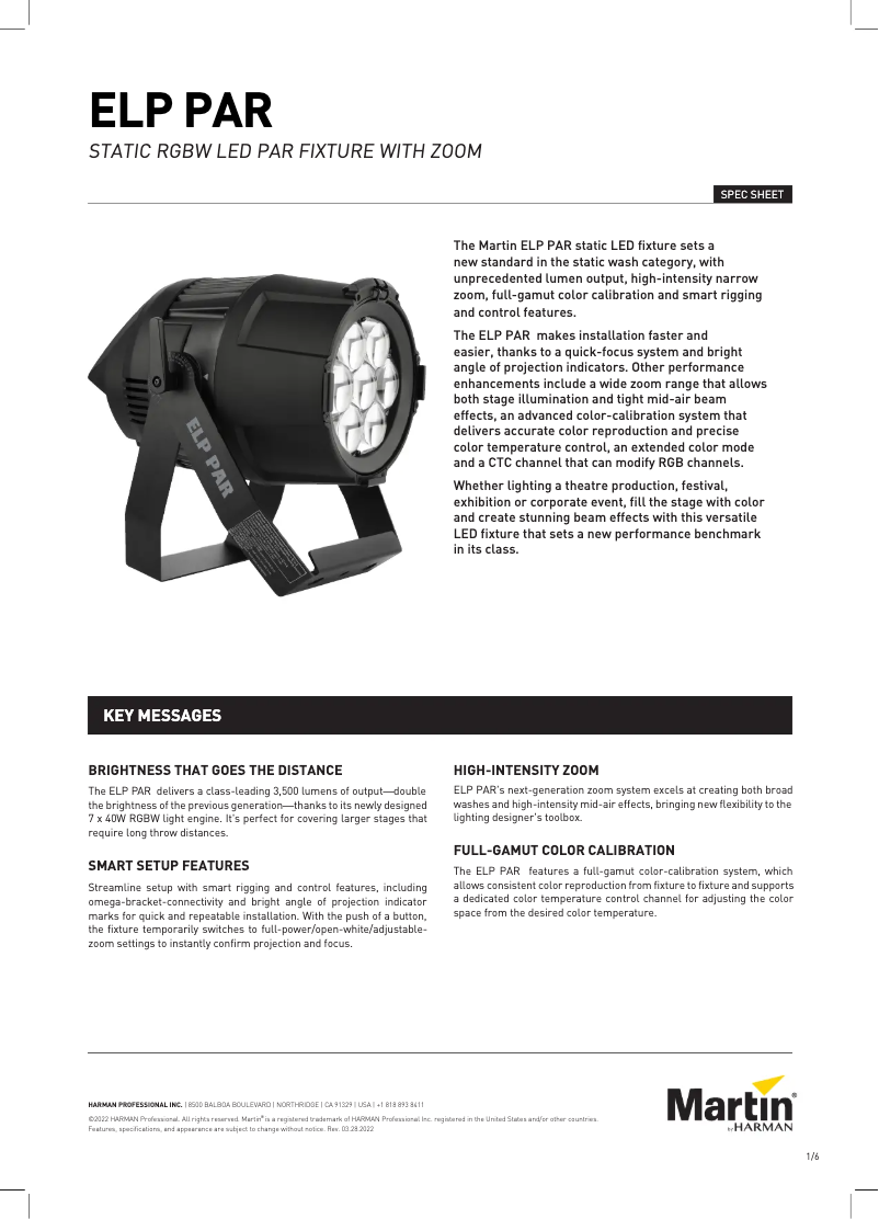 Page 1 of the manual Technical Sheet Martin ELP PAR