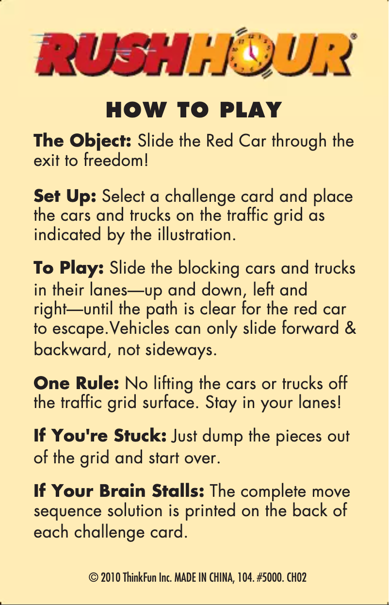 First page image of the manual for Rush Hour