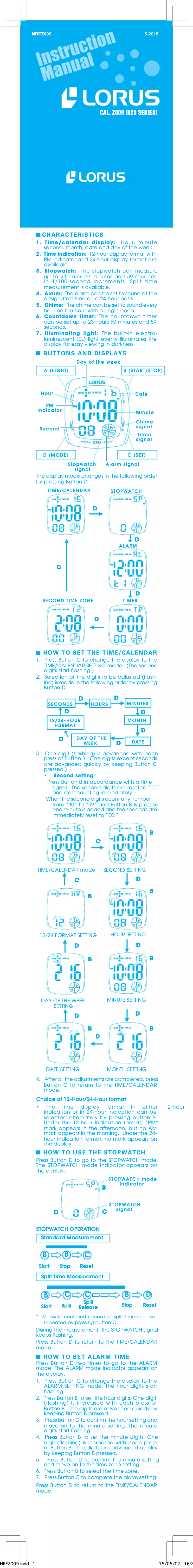First page image of the manual for Sports R2307LX9