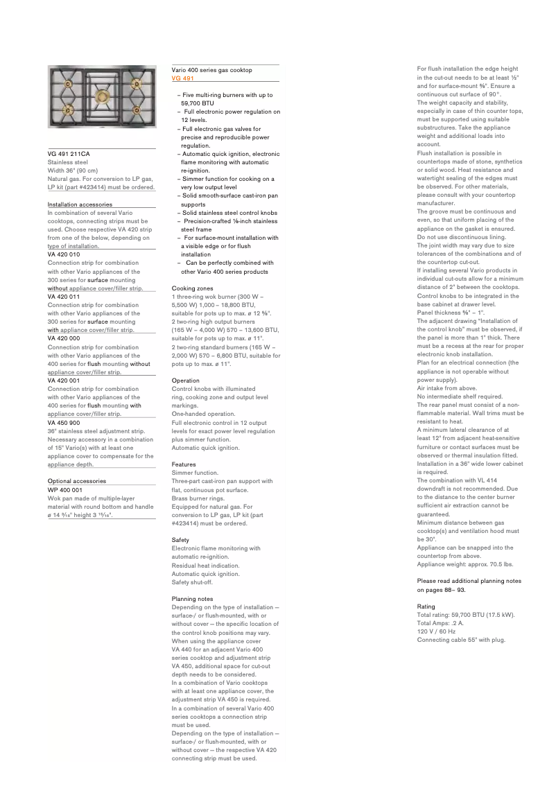 First page image of the manual for VG 491 211 CA