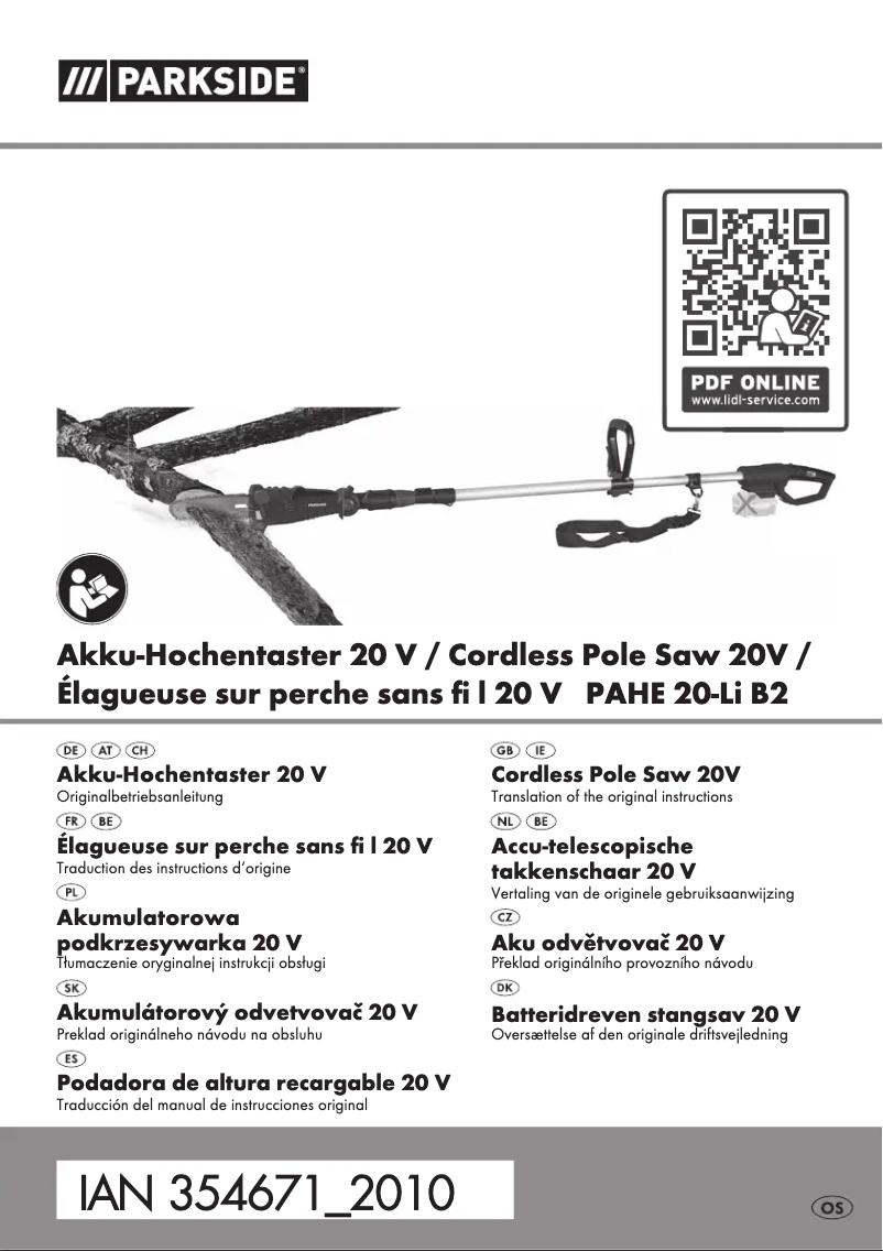 Page 1 of the manual User Manual Parkside PAHE 20-Li B2