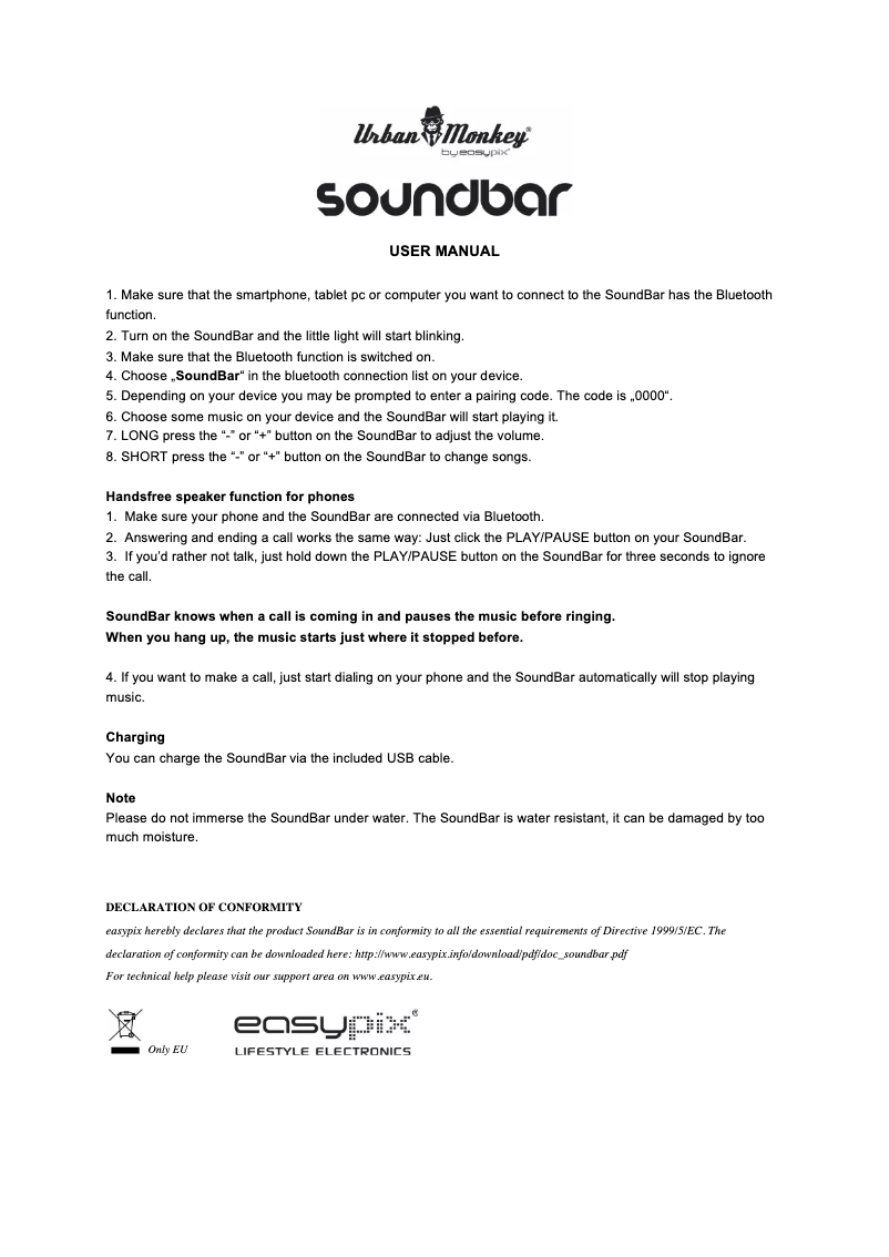 Page 1 of the manual User Manual Easypix SoundBar
