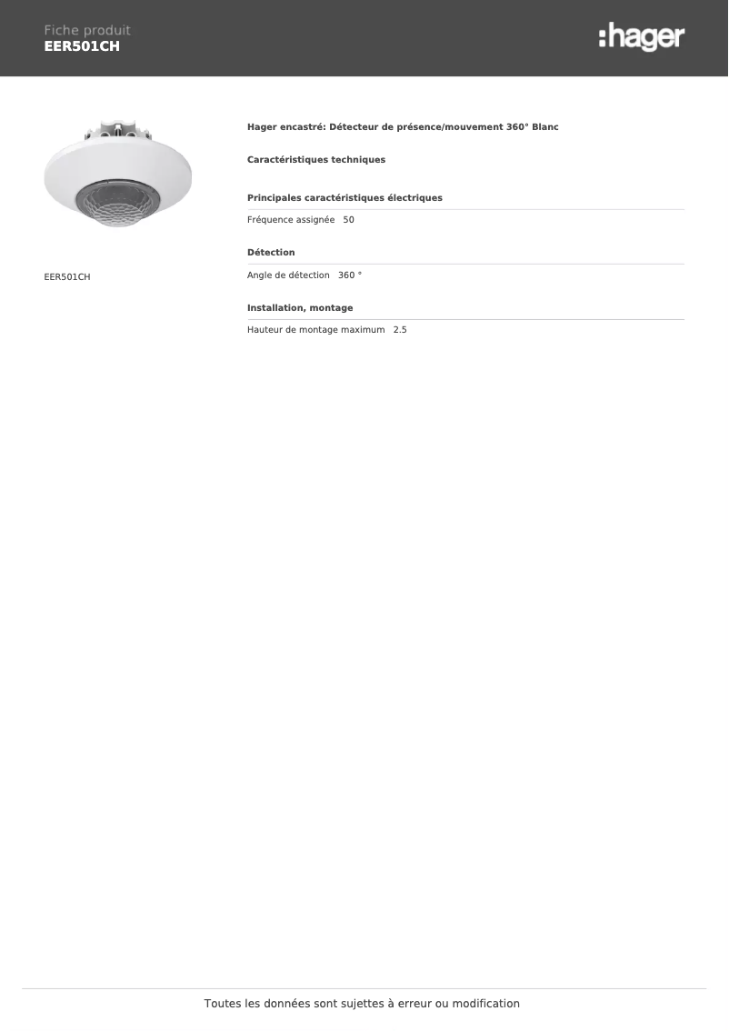 First page image of the manual for EER501CH