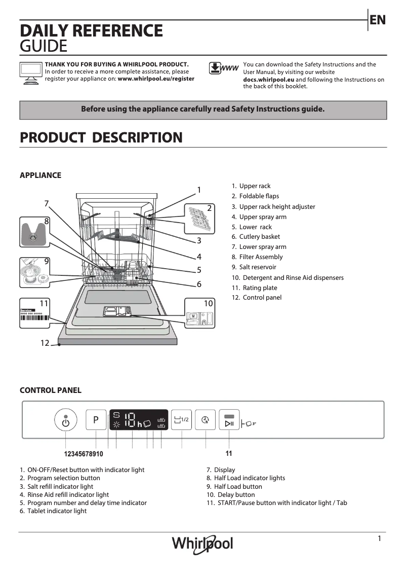Page 1 of the manual User Manual Whirlpool W2I HKD526 A