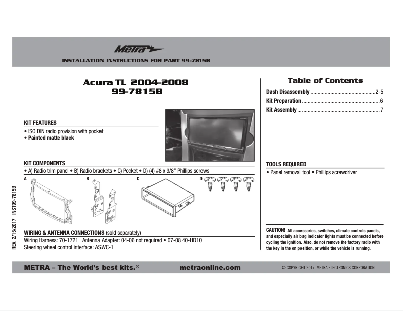 Page 1 de la notice Manuel utilisateur Metra 99-7815B