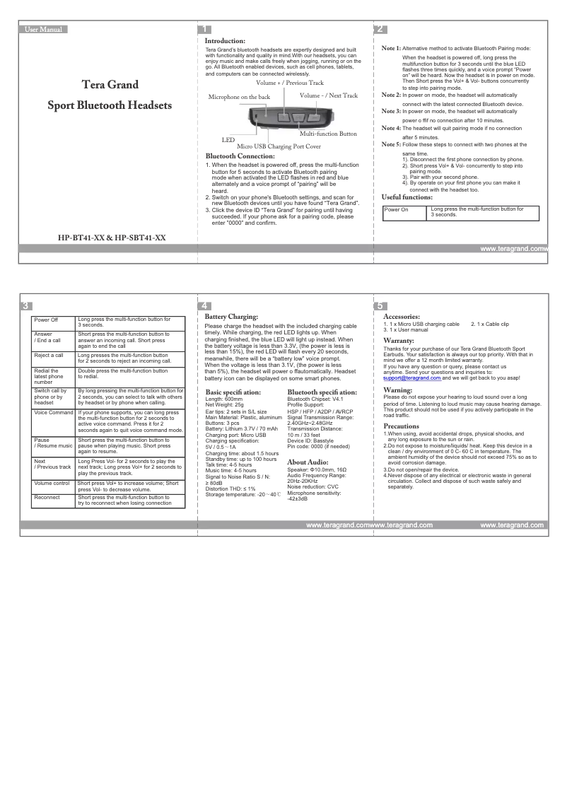 Page 1 of the manual User Manual Tera Grand HP-BT41