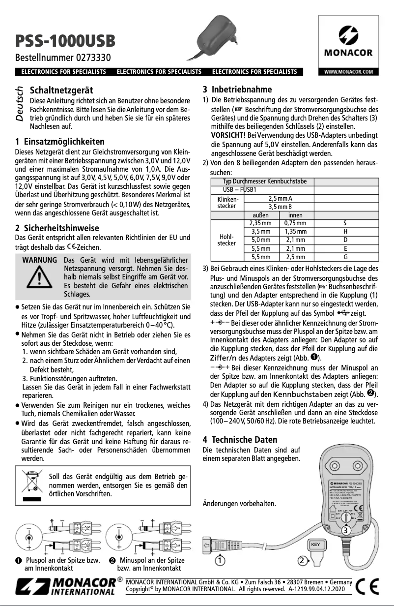 Page 1 of the manual User Manual Monacor PSS-1000USB