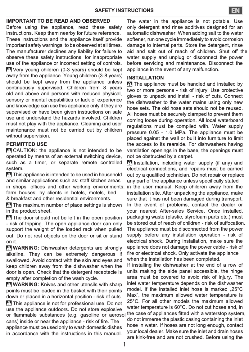 Page 1 of the manual Installation Guide Hotpoint HFC 2B19 X