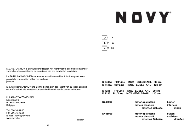 Page 1 of the manual User Manual Novy Pro'line 7225