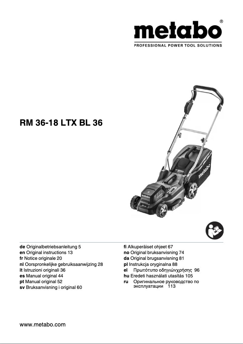 Page 1 of the manual User Manual Metabo RM 36-18 LTX BL 36