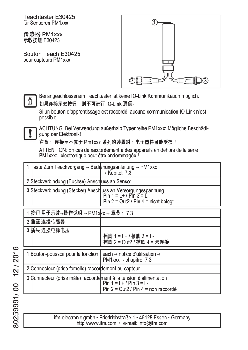 Page 1 of the manual User Manual IFM E30425