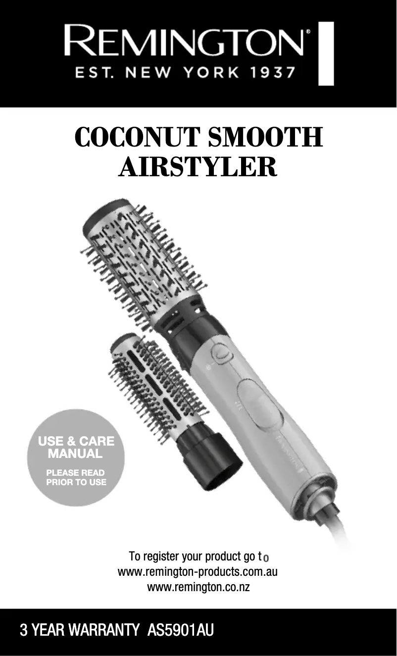 Page 1 of the manual User Manual Remington Coconut Smooth AS5901AU