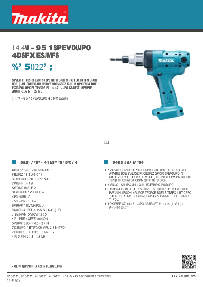 Page 1 of the manual Technical Sheet Makita DFT022FZ