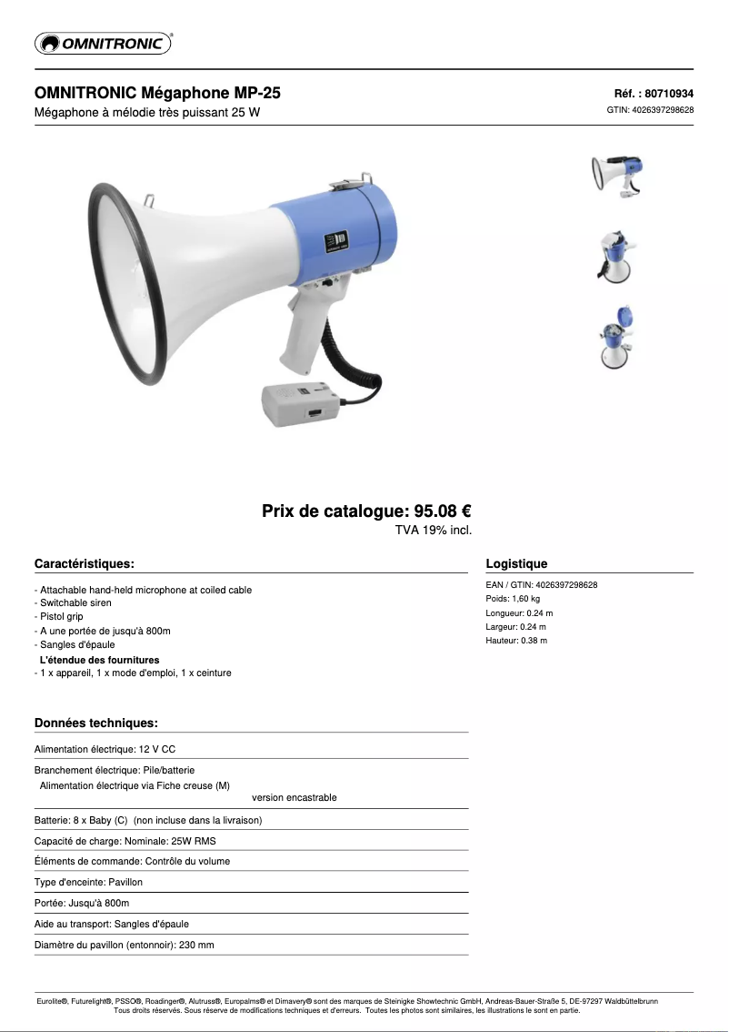 Page 1 of the manual Technical Sheet Omnitronic MP-25