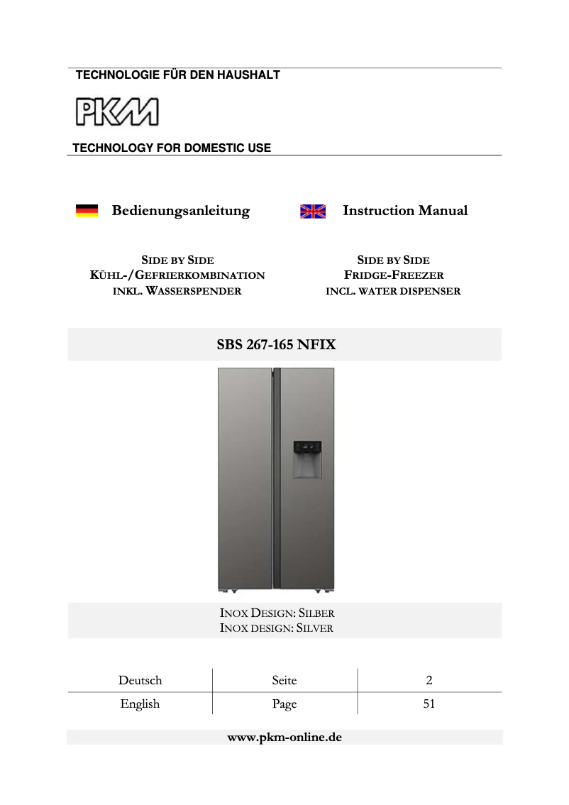 First page image of the manual for SBS 267-165 NFIX