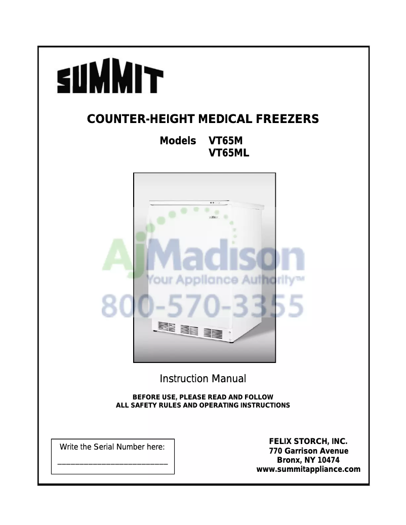 Page 1 of the manual User Manual Accucold VT65MLBI