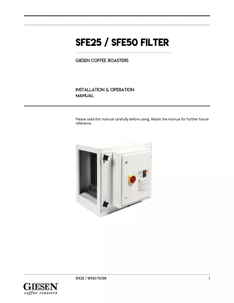 Page 1 of the manual User Manual Giesen Coffee Roasters SFE25