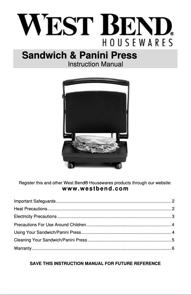 Page 1 of the manual User Manual WestBend 6112