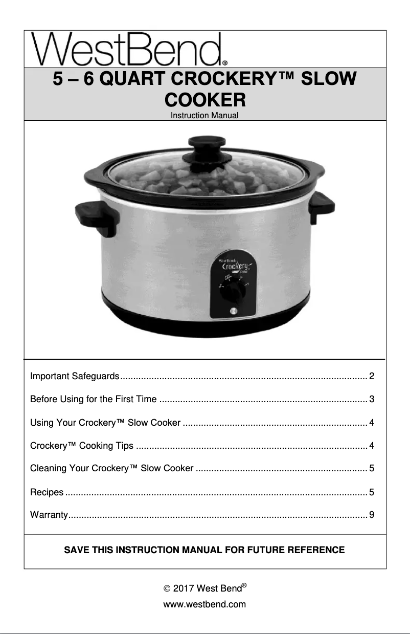 Page 1 of the manual User Manual WestBend 85146Z