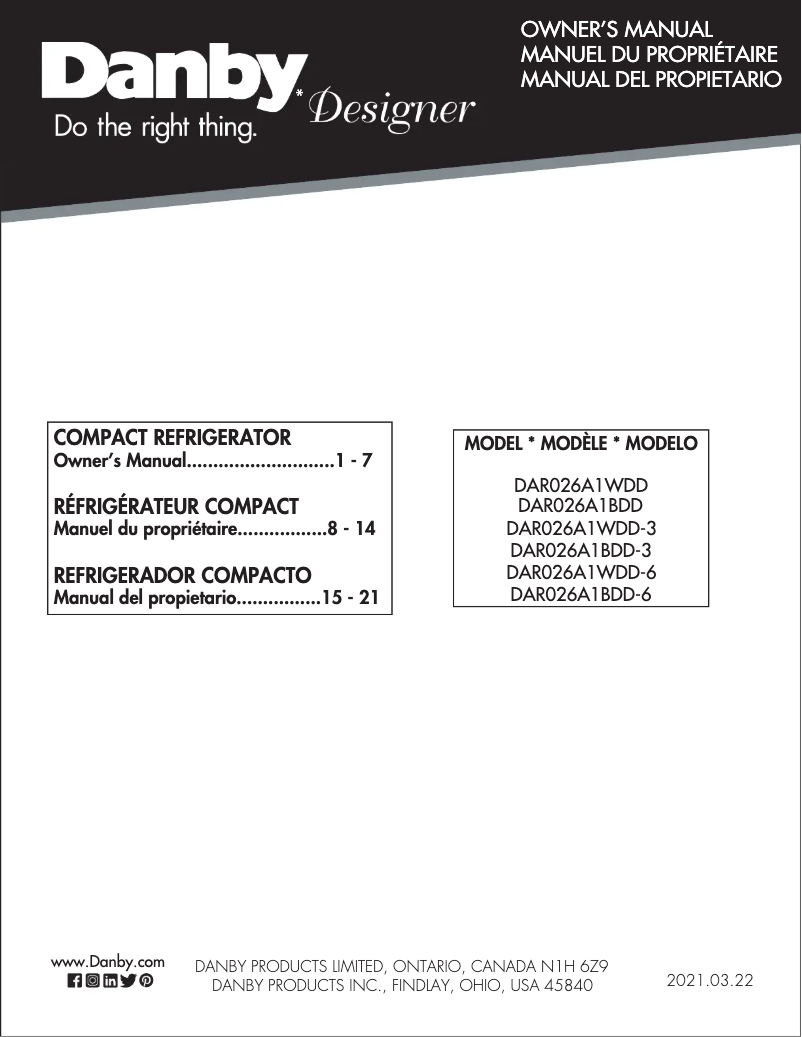 First page image of the manual for DAR026A1WDD-6
