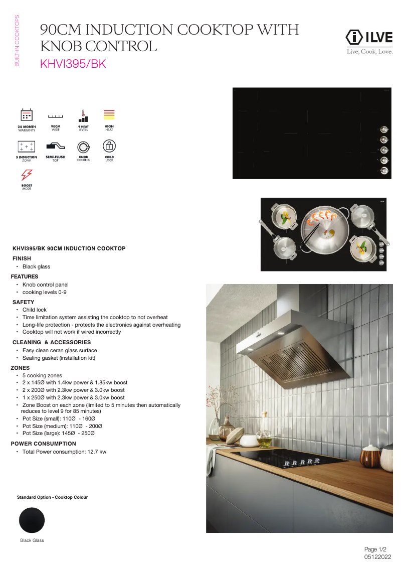 Page 1 of the manual Technical Sheet Ilve KHVI395BK
