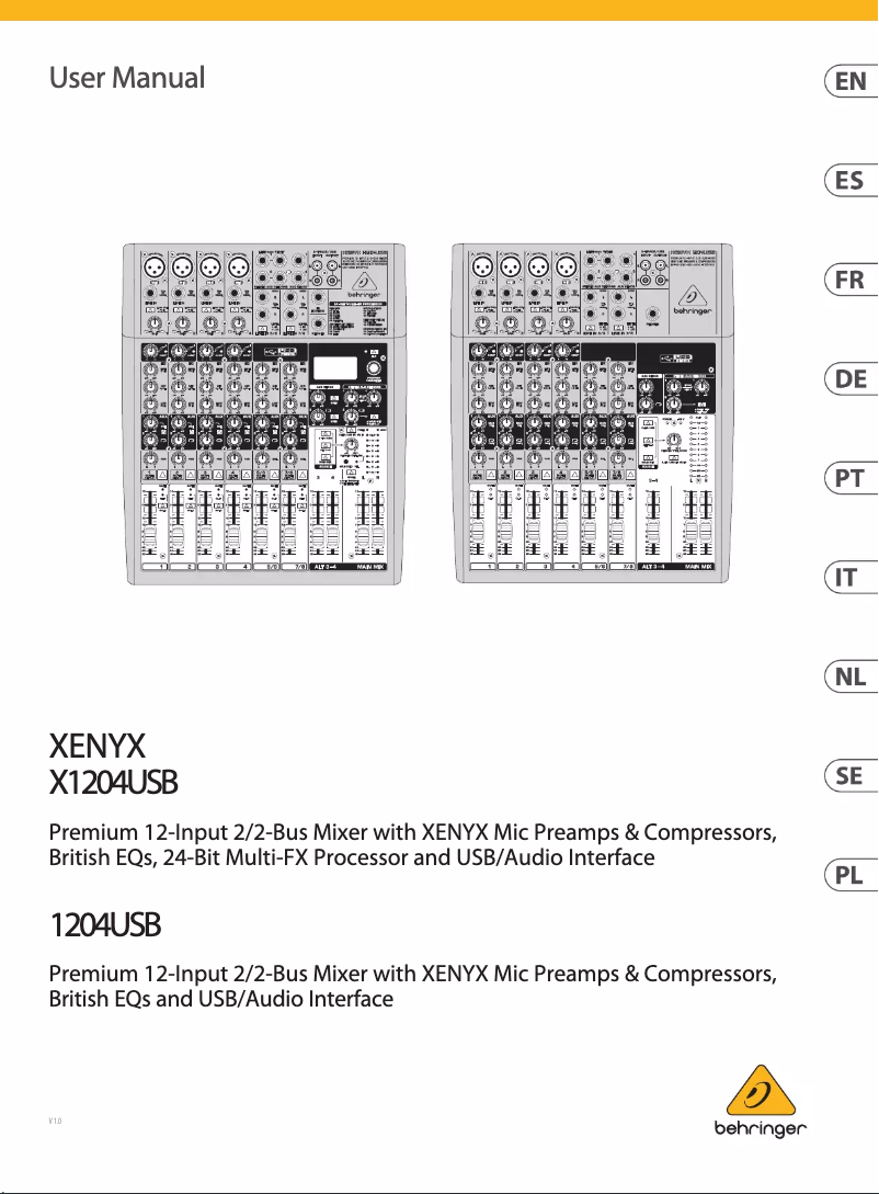 Page 1 of the manual User Manual Behringer Xenyx 1204USB