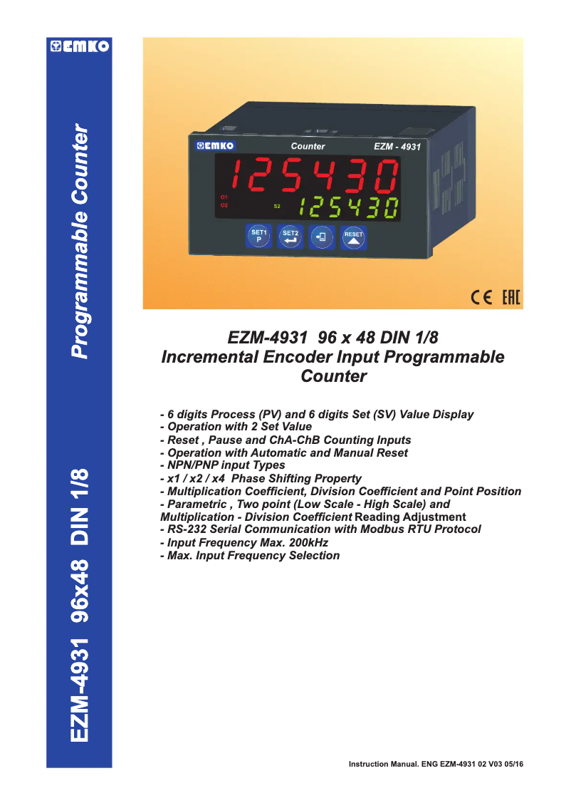 Page 1 of the manual User Manual Emko EZM-4931