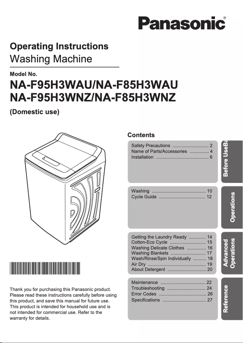 Page 1 of the manual User Manual Panasonic NA-F85H3