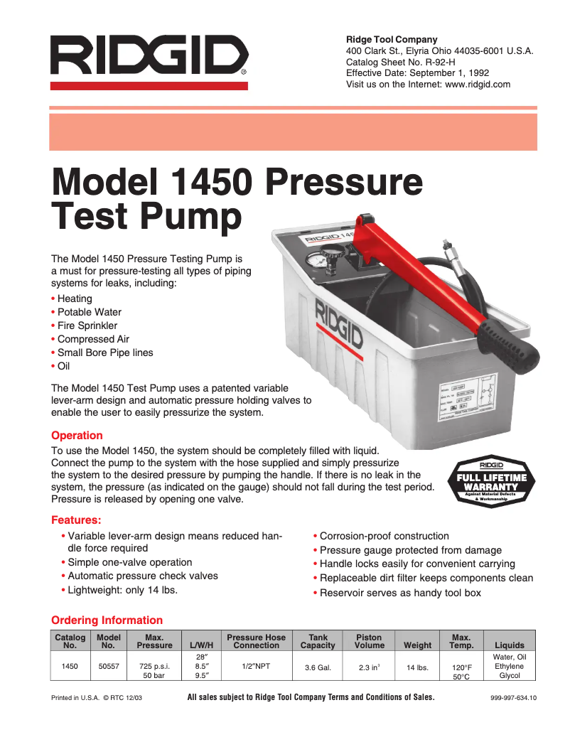 First page image of the manual for 1450