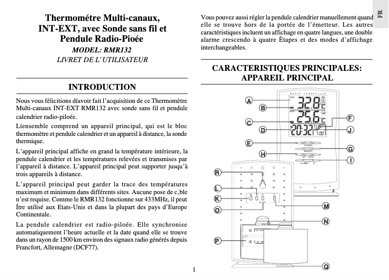 First page image of the manual for RMR132