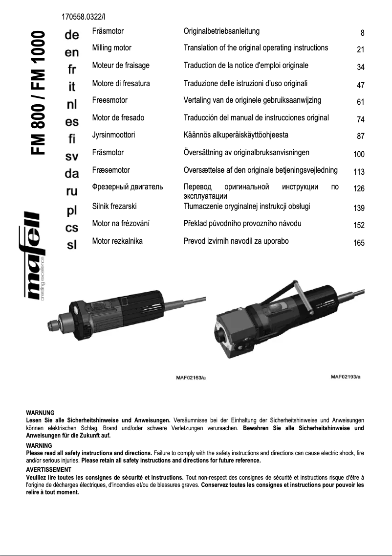 First page image of the manual for FM 1000 PV