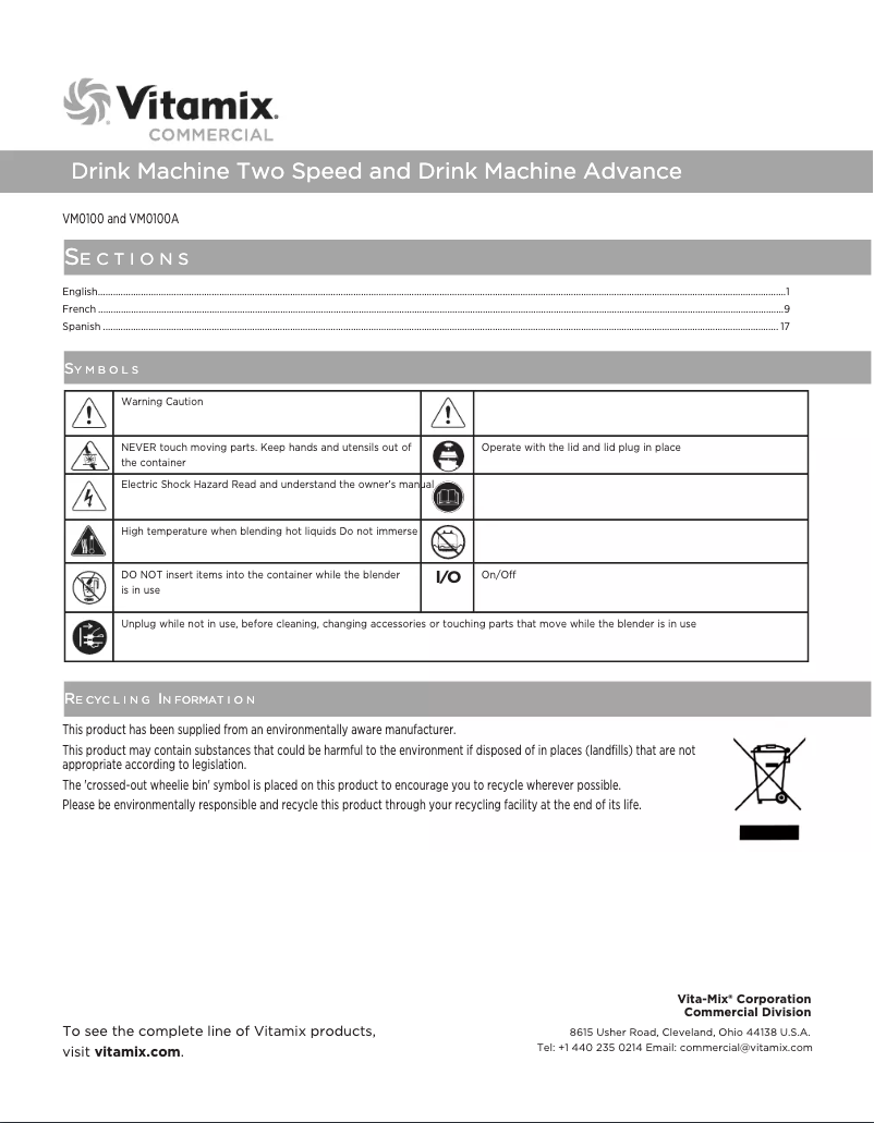 First page image of the manual for Drink Machine Advance