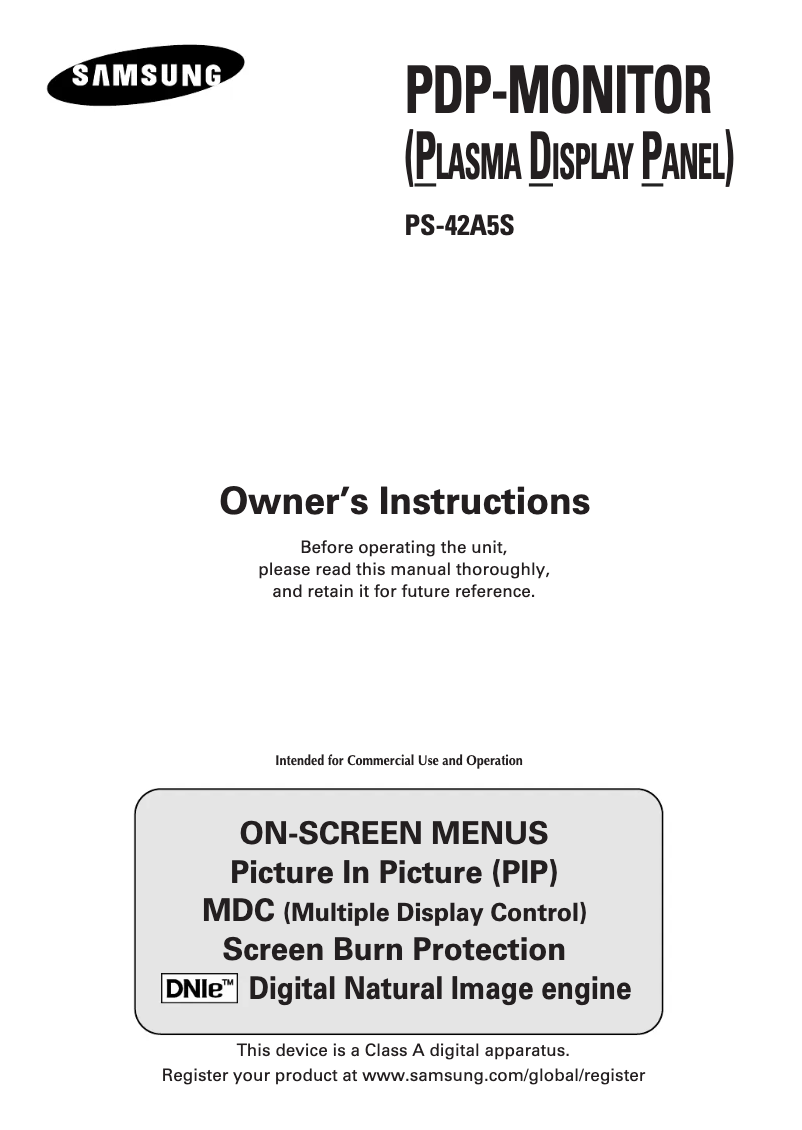 First page image of the manual for PS-42A5S