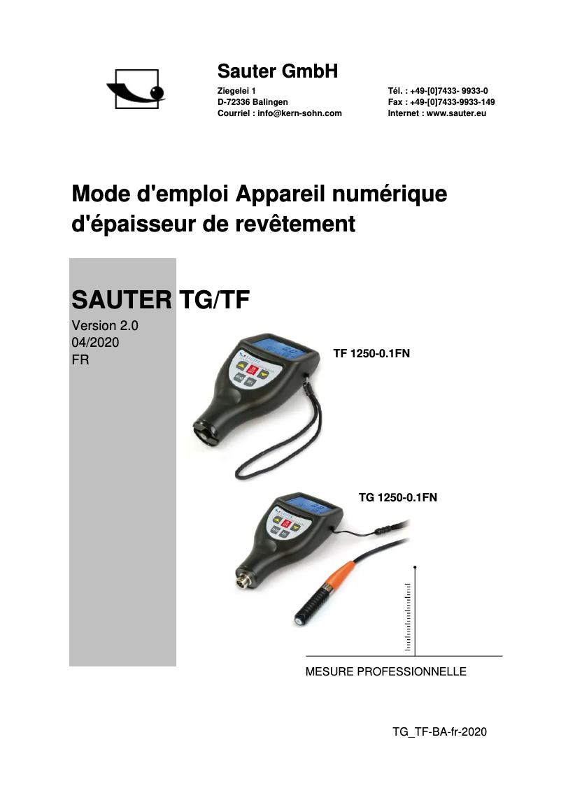 First page image of the manual for TF 1250-0.1FN