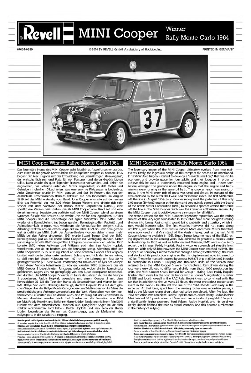 Page 1 of the manual User Manual Revell Mini Cooper Winner Rally Monte Carlo 1964