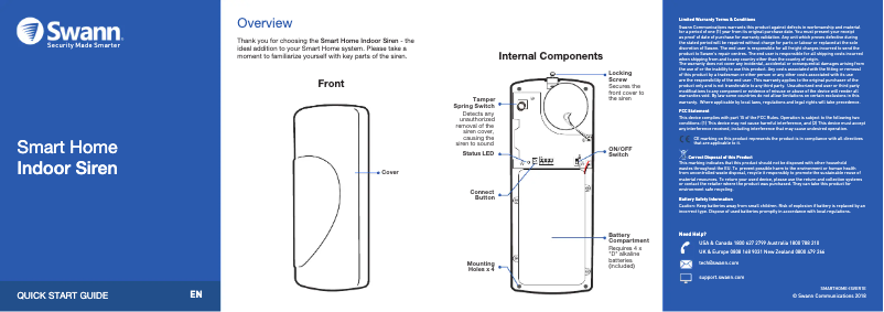 Page 1 of the manual User Manual Swann Indoor Siren