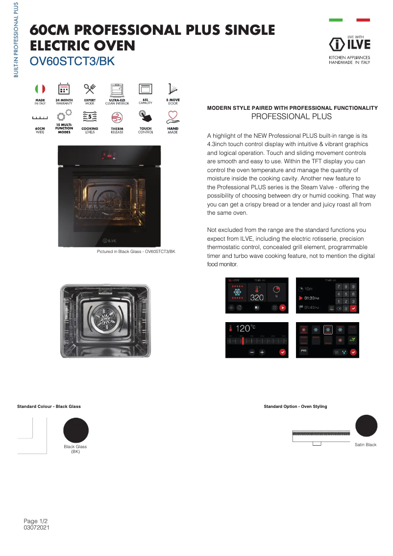 Page 1 of the manual Technical Sheet Ilve OV60STCT3BK