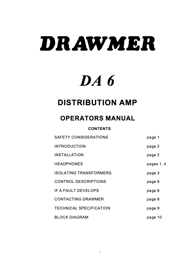 Page 1 of the manual User Manual Drawmer DA6