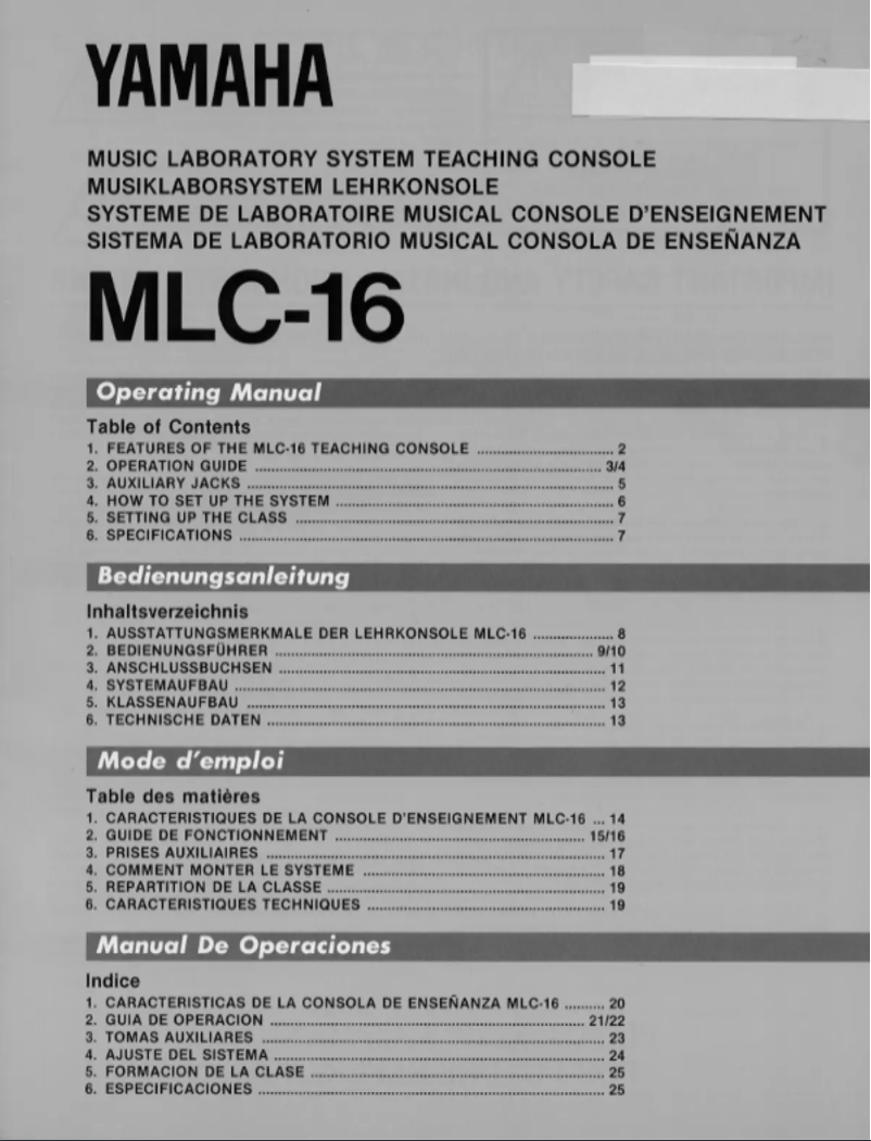 First page image of the manual for MLC-16