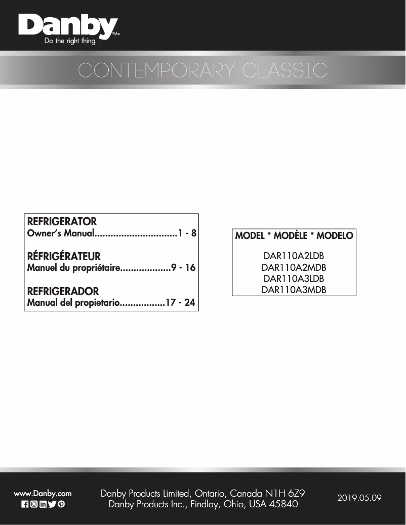 First page image of the manual for Contemporary Classic DAR110A3MDB