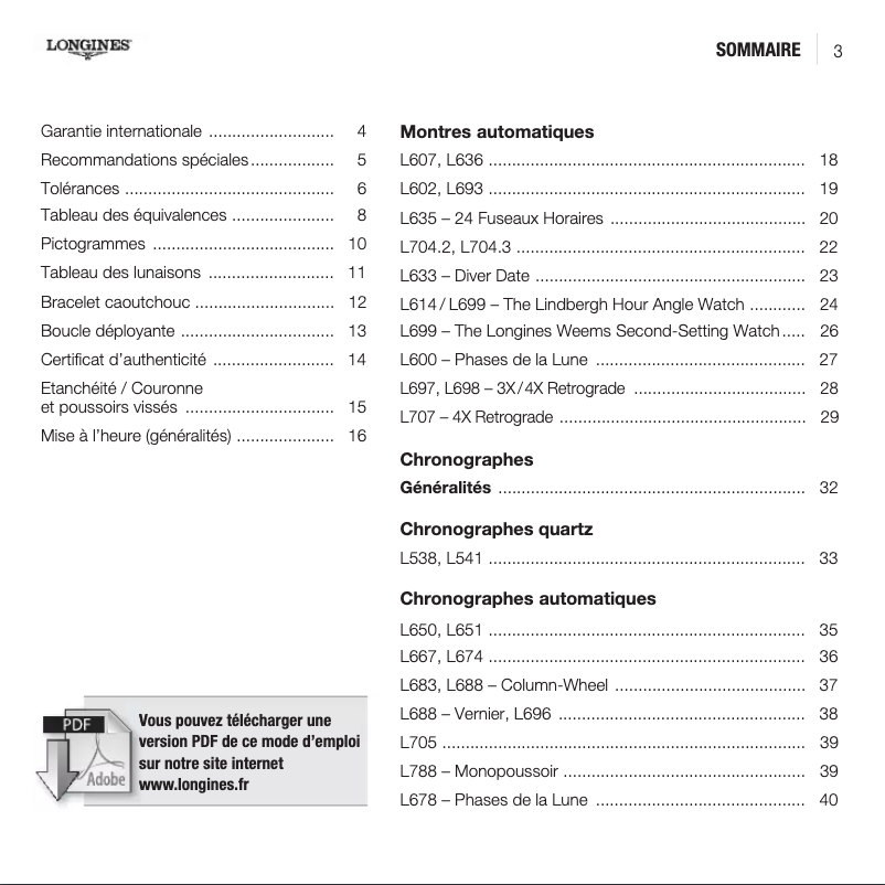 Page 1 of the manual User Manual Longines L633 Diver Date Automatic